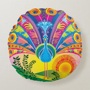 Peacock Tail Radiance Round Cushion