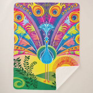 Peacock Tail Sherpa Blanket
