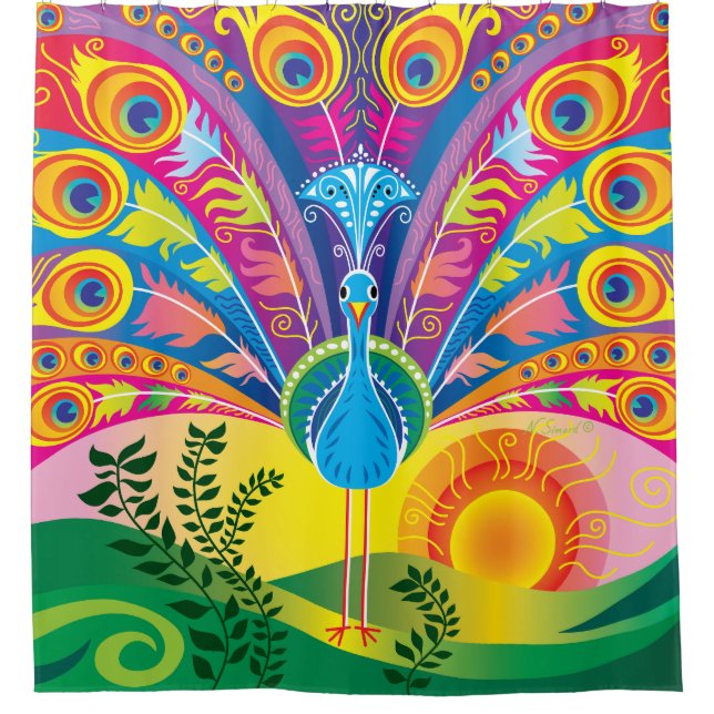 Peacock Tail Shower Curtain (Front)
