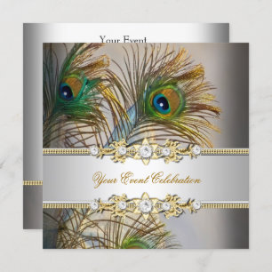 Peacock Teal Blue Gold Elegant Party Invitation