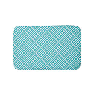 Peacock Teal Greek Key Pattern Bath Mat