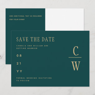 Peacock TEAL Green Gold Wedding SAVE THE DATE