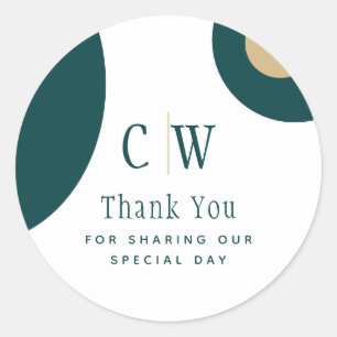 Peacock Teal Green Gold Wedding Thank You FAVOR Cl Classic Round Sticker