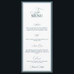 Peacock Teal Old Money Wedding Dinner Menu Card<br><div class="desc">Add a touch of timeless elegance to your reception with this Peacock Teal Old Money Wedding Dinner Menu Card. Featuring a rich teal background, refined serif typography, and minimalist design, it exudes sophistication and quiet luxury. Perfect for classic, coastal, or vintage-inspired weddings, this customisable menu card enhances every table setting...</div>