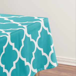 Peacock Teal Quatrefoil Tiles Pattern Tablecloth