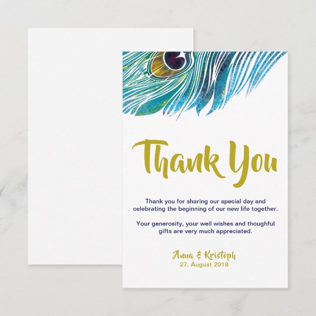 PEACOCK THANK YOU CARD (Front/Back)