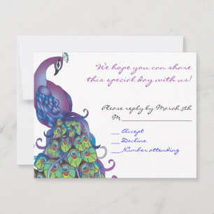 Peacock Theme Bat Mitzvah Reply card Invite Blue