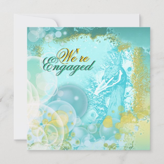 Peacock theme elegant engagement invitation (Front)
