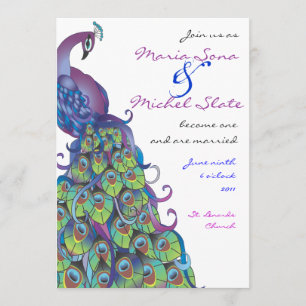 Peacock Theme Wedding Invitation Invite Blue
