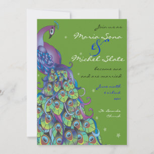 Peacock Theme Wedding Invitation Invite green leaf