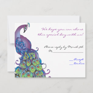 Peacock Theme Wedding Reply card Invite Blue