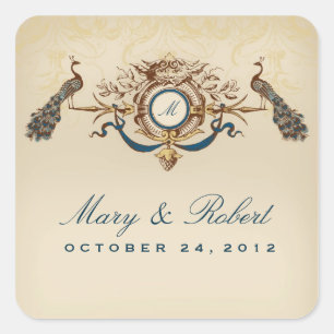 Peacock theme wedding square sticker