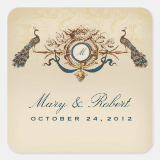 Peacock theme wedding square sticker