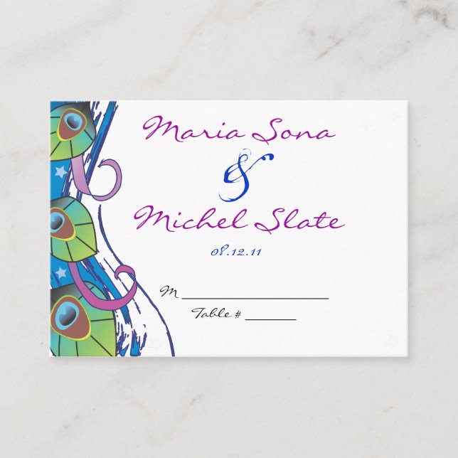 Peacock Theme Wedding Table Place Card Setting (Front)