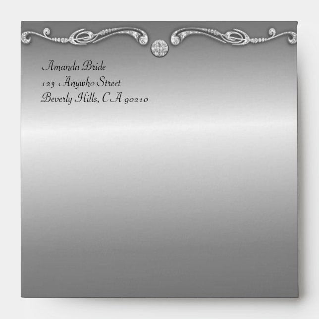 Peacock Themed Silver Wedding Invitation Envelopes (Front)