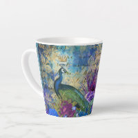 Peacock Trendy Blue Bird Feathers Flowers