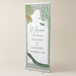Peacock Tropical Greenery Wedding Welcome Sign