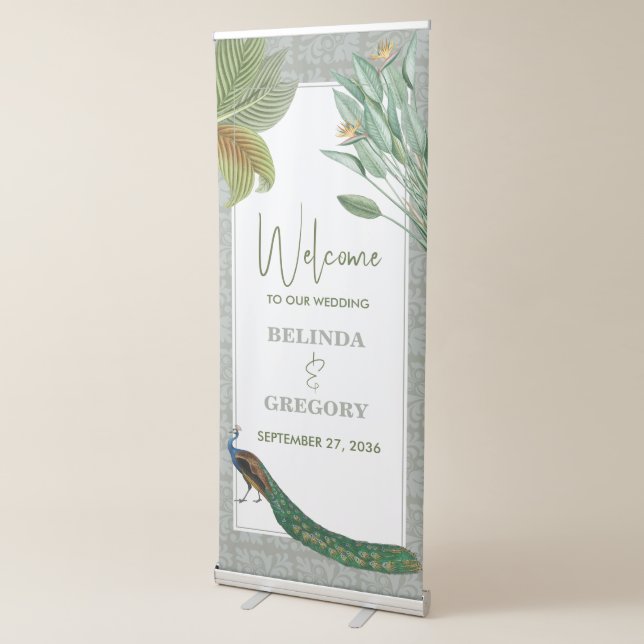 Peacock Tropical Greenery Wedding Welcome Sign (3/4)