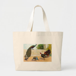 Peacock,Turkey, & Guinea Fowl Large Tote Bag