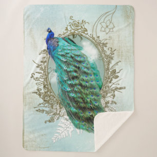 Peacock turquoise shabby chic Sherpa Blanket
