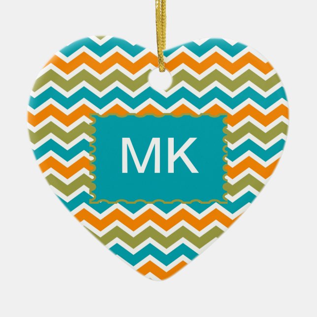 Peacock Vibrant Tribal Zigzag Ceramic Tree Decoration (Front)