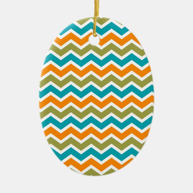 Peacock Vibrant Tribal Zigzag Ceramic Tree Decoration (Front)