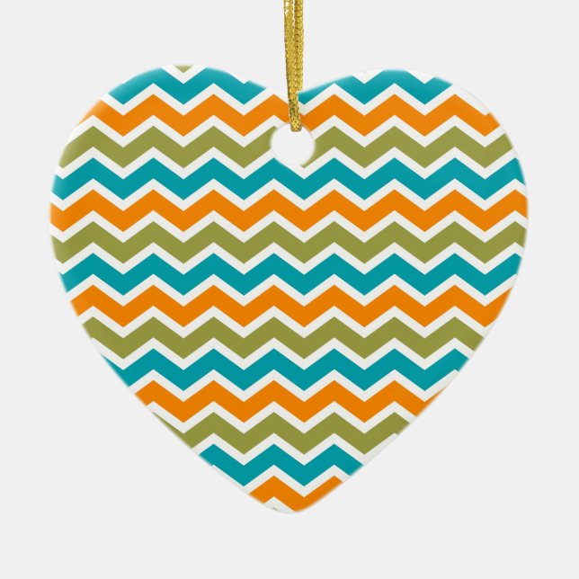 Peacock Vibrant Tribal Zigzag Ceramic Tree Decoration (Front)