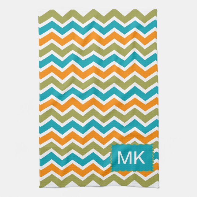 Peacock Vibrant Tribal Zigzag Tea Towel (Vertical)