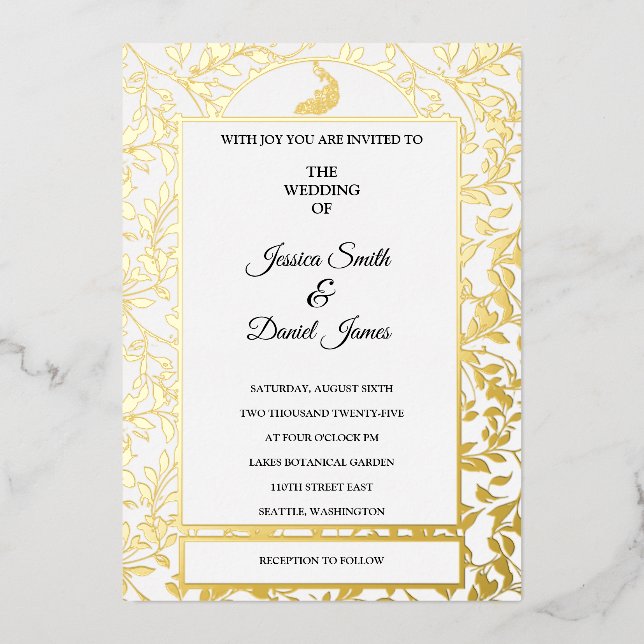Peacock Vine Wedding  Foil Invitation (Front)