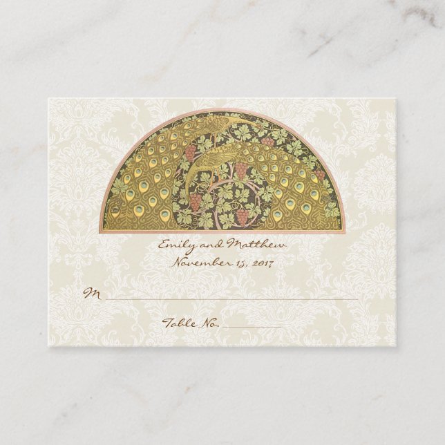 Peacock Vineyard Damask Table Place Cards (Front)