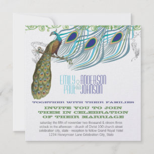 Peacock Vintage 3 Feathers with Peacock Invitation