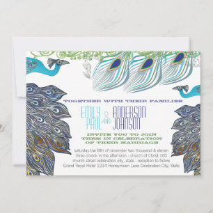 Peacock Vintage 3 Feathers with Peacock Invitation