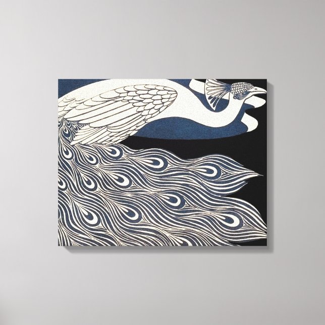 Peacock Vintage Blue Art Nouveau Art Canvas Print (Front)
