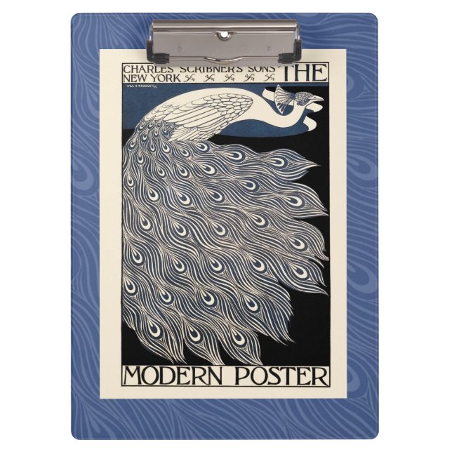 Peacock Vintage Blue Art Nouveau Art Clipboard (Front)