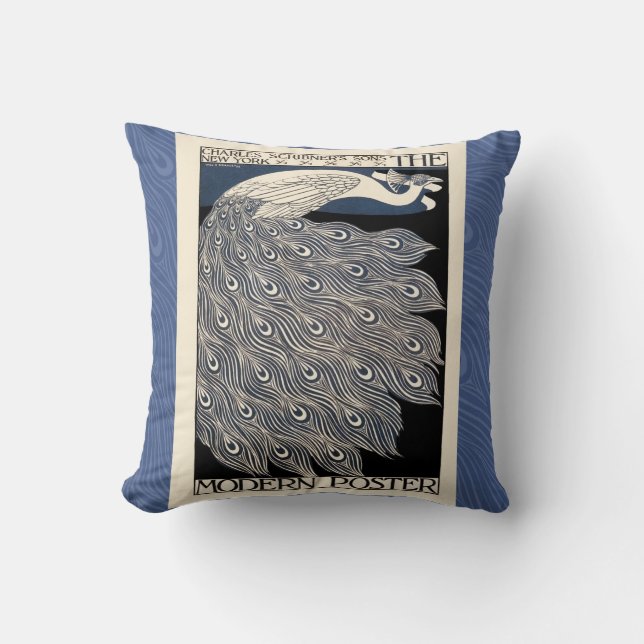 Peacock Vintage Blue Art Nouveau Art Cushion (Front)