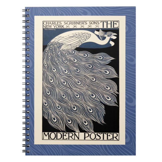 Peacock Vintage Blue Art Nouveau Art Notebook (Front)