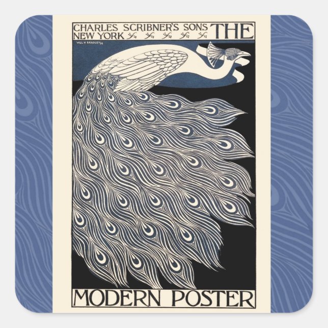 Peacock Vintage Blue Art Nouveau Art Square Sticker (Front)