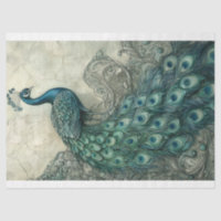 Peacock Vintage Chinoiserie Decoupage Painting