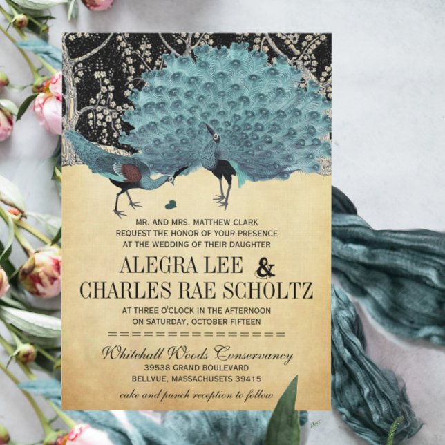 Peacock Vintage  Feathers with Peacocks Invitation (Creator Uploaded)