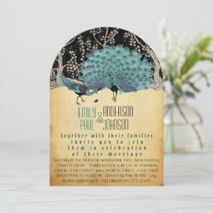 Peacock Vintage Feathers with Peacocks Invitation