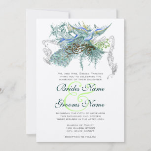 Peacock Vintage Love Birds Invitation