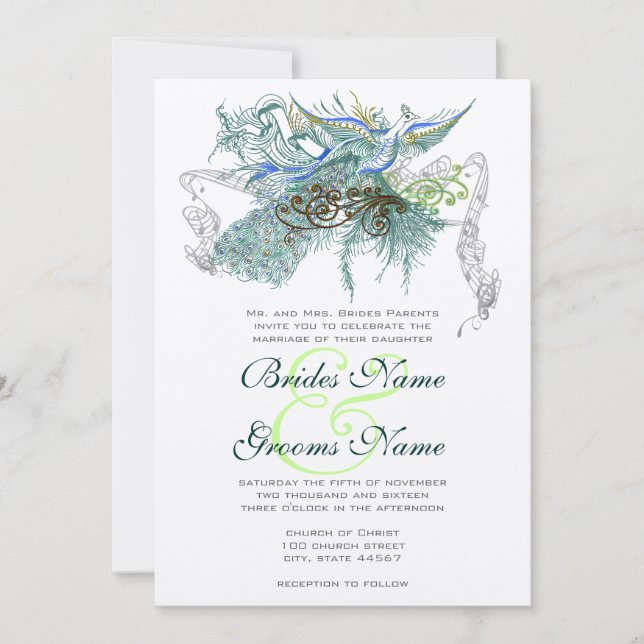 Peacock Vintage Love Birds Invitation (Front)