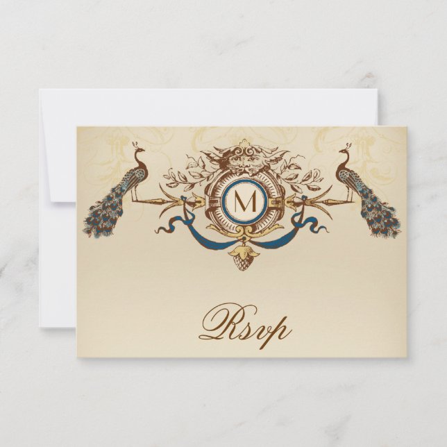 Peacock Vintage RSVP Card For Square Invites (Front)