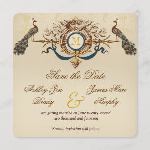 Peacock Vintage Save the Date Cards