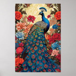 Peacock Wall Poster, Vibrant Art Illustration Poster