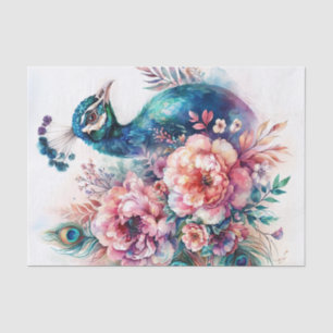Peacock Watercolor Colourful Floral Art  Tissue Paper