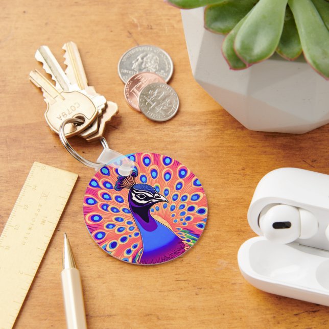 Peacock Watercolor Key Ring (Desk)