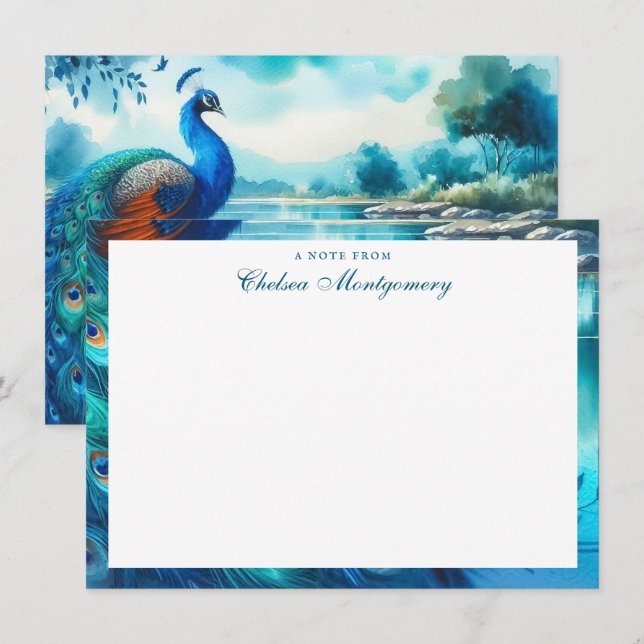 Peacock Watercolor Painting Art Personalised Card (Front/Back)