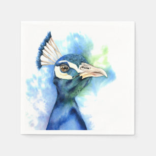 Peacock Watercolor Painting Napkin