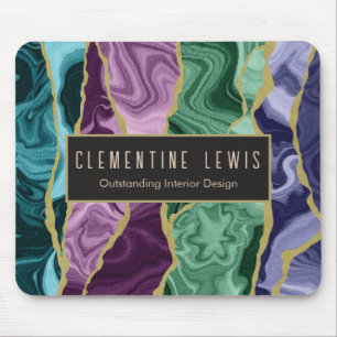 Peacock Watercolour Agate V1 Customisable Mouse Mat